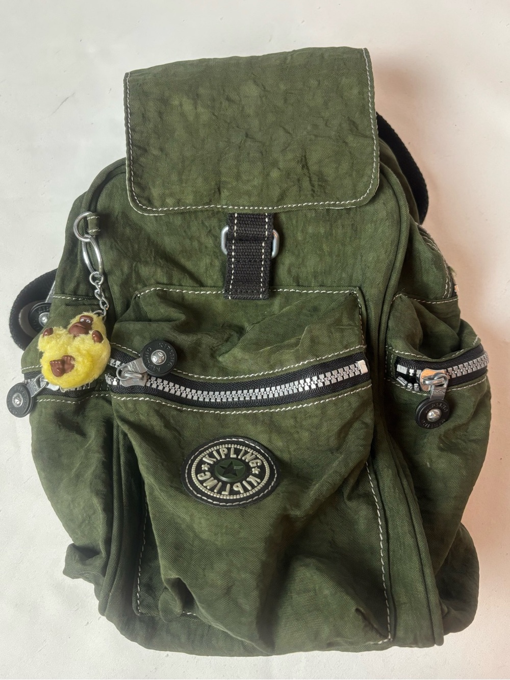 Kipling Private Transport Small Backpack Army Olive Green With Yellow Monkey - Picture 1 of 10